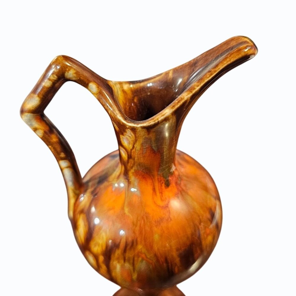 Jem of California 6" Art Pottery 1969 Orange Drip Glaze Pitcher Vase MCM - Picture 4 of 9